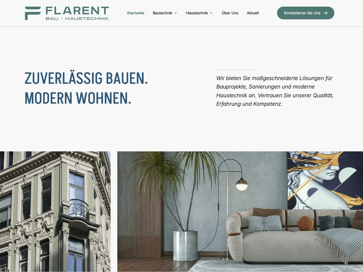 Flarent homepage, the top of the page