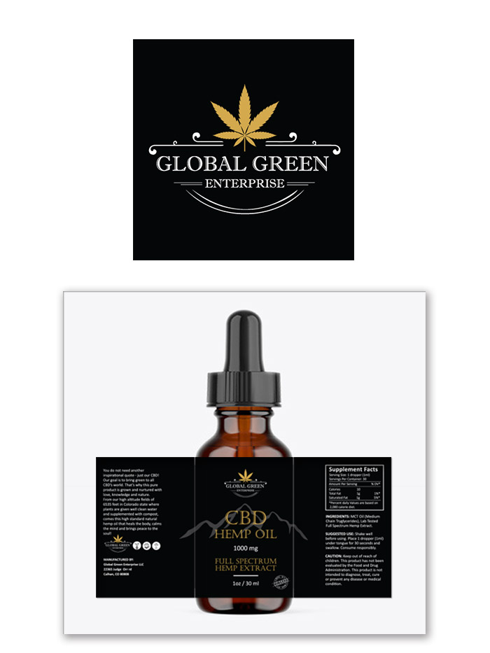 Sophisticated logo and label design for Global Green Enterprises CBD oil