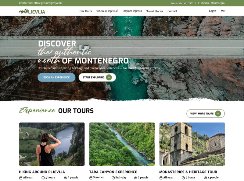 Thumbnail for VisitPljevlja website design project, showcasing a digital tourism platform for Northern Montenegro